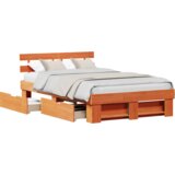  Krevetna konstrukcija sa ladicama Vosak smeđa 135x190 cm Čvrsta borovina | shoptok.hr