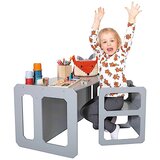 Kinder Home Montessori dječji stol i stolčić drveni komplet 3 u 1, bijelo i sivo | shoptok.hr