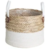Košara za rastline z ročaji (Zunanje dimenzije (Ø x V): 26 x 30 cm, Naravni materiali, Bela)