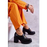 LEMAR Leather shoes on a pillar with a golden decoration Black Mikeyla | Shoptok.si