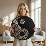 Wallxpert metalni zidni ukras 5247, jin i jang sa cvetom života, 60 x 60 cm, crni | Eponuda.com