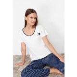 Trendyol White-Multi Color Cotton Polka Dot Knitted Pajamas Set Cene