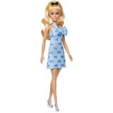 Barbie Fashionistas lutka št. 237 v modri obleki s polkrožnim vratom in lokom - 1 k. Cene