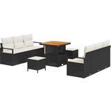 9 komada vrtni sofa set s jastučićima crna poli ratan akacija 2-sjedalna vrtna sofa s pohranom i jastučićima crna poli ratan 3 | shoptok.hr
