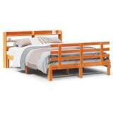vidaXL Posteljni okvir z vzglavjem voščeno rjava 140x200 cm borovina | Shoptok.si
