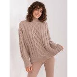 Fashion Hunters Beige sweater with cables, loose fit Cene