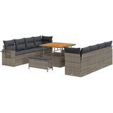  11-delni vrtni kavčni set s blazinami siva poli ratan akacija | Shoptok.si