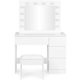  Kozmetički toaletni stolić s ogledalom i LED rasvjetom, 4 ladice + stolica, ModernHome | shoptok.hr