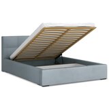 Makamii Svetlo modra žametna oblazinjena zakonska postelja s prostorom za shranjevanje z letvenim dnom 140x200 cm Hiko – | Shoptok.si