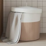 vidaXL Košara za shranjevanje s pokrovom rjava bela Ø40x35 cm bombaž | Shoptok.si