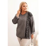 Kesi Włoski Women's Plus Size washed hoodie with a print graphite Cene