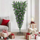 vidaXL Obrnjen umetni božični drevesec s setom žogic Zelena 150 cm PVC | Shoptok.si
