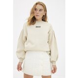 Trendyol Stone Thick Fleece Inside Minimal Printed Balloon Sleeves Knitted Sweatshirt | Shoptok.si
