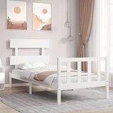 vidaXL Posteljni okvir z vzglavjem bel 90x200 cm trden les Cene