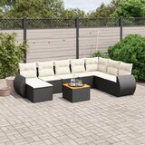 Maison Chic Seti vrtnega pohištva - Vrtna garnitura - Vrtni pohištvo set 9-delna z blazinami črn poli ratan, (21798402) | Shoptok.si