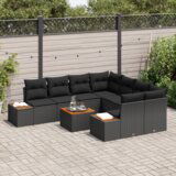 vidaXL 9 Dijelni Vrtni Sofa Set s Jastucima Crni Poli Ratan Bagrem | shoptok.hr