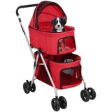  2-slojna sklopiva kolica za pse crvena 83x48x97 cm tkanina | shoptok.hr