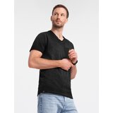 Ombre Men's brindle V-neck t-shirt with pocket - black Cene