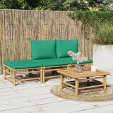 Maison Chic Seti vrtnega pohištva - Vrtna garnitura - Vrtni pohištvo set 4-delna z zelenimi blazinami bambus, (21820752) | Shoptok.si