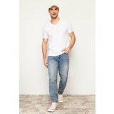 Trendyol Men's White Regular/Normal Fit V-Neck Basic 100% Cotton T-Shirt Cene