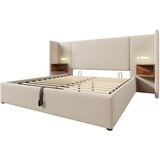 Lumor Postelja s predalom 160x200 cm iz lanu – 2 nočni omarici z lučko in funkcijo polnjenja – bež, (22150880) | Shoptok.si