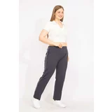 Şans Women's Navy Blue Large Size Bias Detailed Sports Trousers