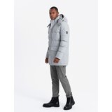 Ombre Warm men's long parka jacket with wool - light grey melange | Eponuda.ba