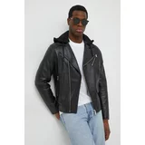 Karl Lagerfeld Usnjena biker jakna moška, črna barva