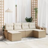 vidaXL 6-delni vrtni kavč set z blazinami Bež Poli ratan | Shoptok.si