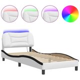 Maison Chic Posteljni okvir - Enojna postelja - Postelja za odrasle z LED lučkami bel in črn 90x200 cm umetno usnje, (21695504) Cene