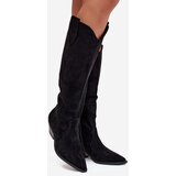 Boto Insulated Cowboy Boots Heeled Made Of Eco Suede Black Jovianne | Shoptok.si