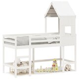 vidaXL Posteljni okvir z lestvijo in streho bel 90x200 cm borovina | Shoptok.si