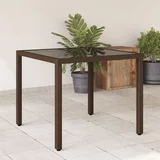 vidaXL Vrtni stol sa staklenom pločom smeđi 90x90x75 cm od poliratana