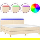  Box spring postelja z vzmetnico LED krem 180x200 cm blago | Shoptok.si