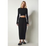 Happiness İstanbul Women's Black Ribbed Knitwear Crop Skirt Suit Cene