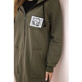 Kesi Women's longer sweatshirt with hood and zipper khaki Cene