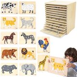 Viga drveni puzzle set od 12 Montessori slagalica sa životinjama + stalak | shoptok.hr