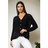 Dewberry 20317 Patterned Buttoned Seasonal Cardigan-BLACK | Shoptok.si