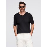 Ombre Men's knitted T-shirt with buttons at neckline - black | Shoptok.si