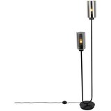 QAZQA Art Deco stoječa svetilka črna z dimnim steklom 2-light - Laura Cene