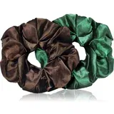 BrushArt Hair Large satin scrunchie set elastike za lase Brown & Green (2 ks)