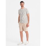 Ombre Men's cotton cargo shorts with elastic waistband - beige | Shoptok.si