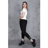 Şans Women's Large Size Black Lace Detailed Leggings Trousers Cene