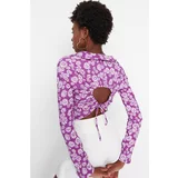 Trendyol Purple Crepe Crop Low Back Knitted Blouse
