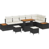 vidaXL set vrtnik kavč 9 delni z blazinami Črn Poli ratan Akacija | Shoptok.si