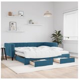 vidaXL Dnevni krevet na razvlačenje s ladicama plavi 100x200 cm baršun | shoptok.hr