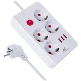 Razdelilec podaljšek MCE393W s 4 vtičnicami + 3xUSB, 3m, bel, (5000118038)