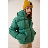 Happiness İstanbul Women's Green Hooded Puffer Coat