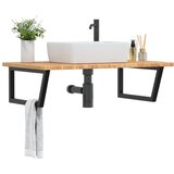  The Living Store Stenska polica za umivalnik jeklo in trdna hrastovina - Polica Za Umivalnik, (21554423) | Shoptok.si