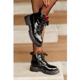 Boto Leather Patent Ankle Boots Worker With Zipper Black Anafra | Shoptok.si